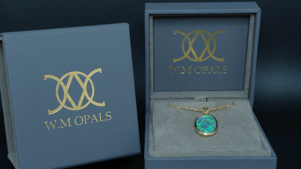 Dark Crystal Opal Pendant 18k Yellow Gold